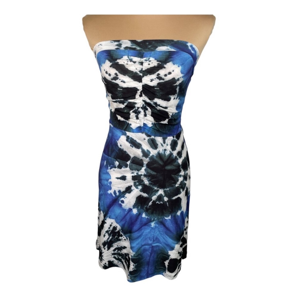 Blue and Black Strapless Dress